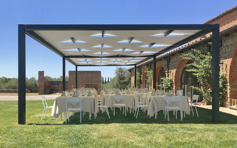 pergola tent KUBE -SHADING PERGOLA WITH WOVEN CANOPIES
