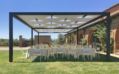 KUBE -SHADING PERGOLA WITH WOVEN CANOPIES