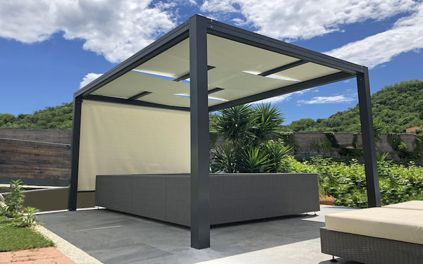 KUBE -SHADING PERGOLA WITH WOVEN CANOPIES - AU Stretch tents