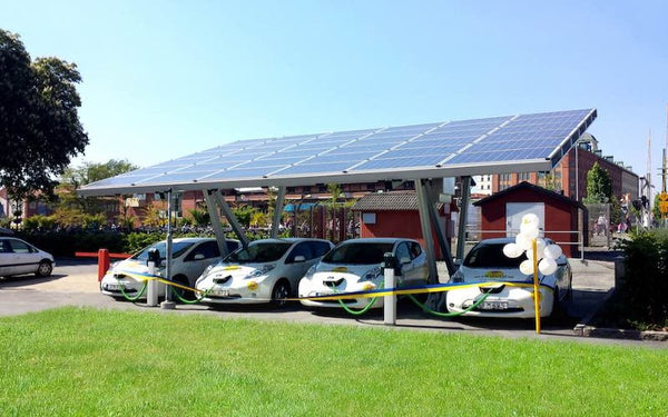 Electric car port with solar panels